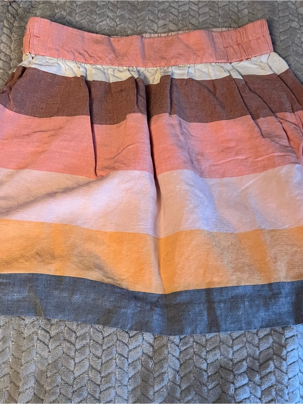 LOFT Petite Striped Linen Blend Skirt,Sz MP Pink Peach Colorblock Pull On Skirt